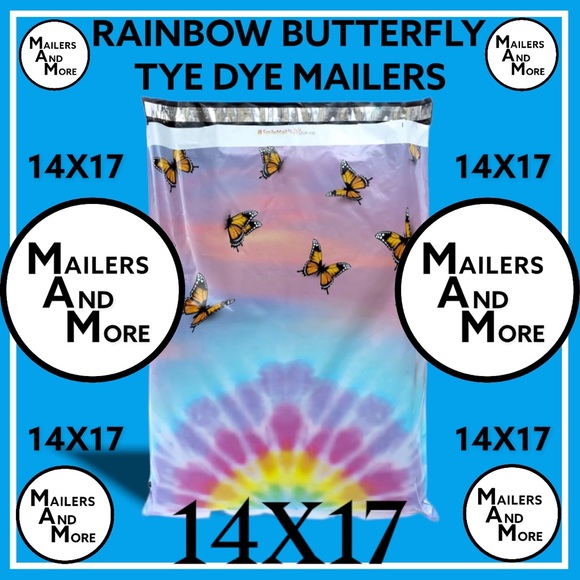 25 Poly Mailers 14X17 Rainbow Tye Dye Butterflies, Shipping Envelopes PRICE FIRM - Picture 4 of 5